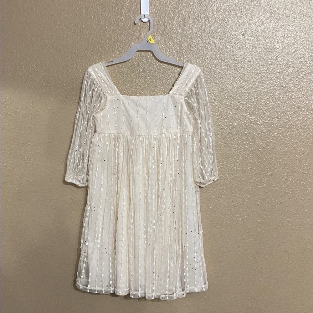 Wonder Nation Cream Kids Dress with Sheer Sleeves -size 8